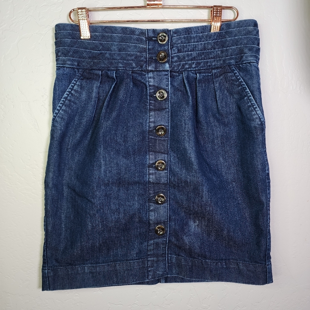 Pilcro And The Letterpress Anthropologie Pleated Denim Button Down Skirt Size 4 - Picture 1 of 6